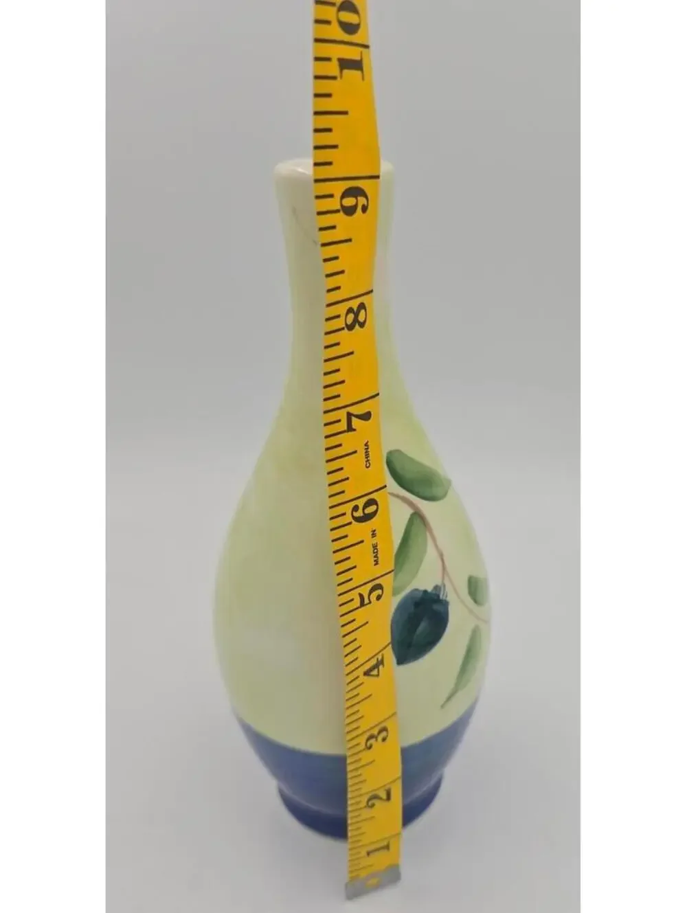 Vintage Ceramica Italy Hand Painted Olive Vase Blue Green Pottery 9